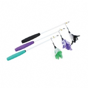 Retractable cat wand toy with feather